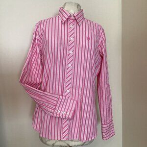 VTG LILLY PULITZER PINK STRIPED BUTTON DOWN SHIRT BLOUSE 12 PREPPY CLASSIC